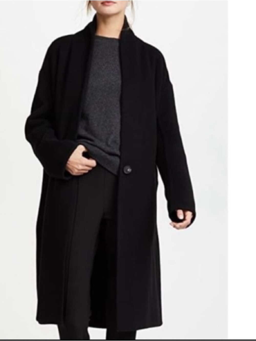 Vince Single Button Oversized Wool Blend Black Coat Size Large